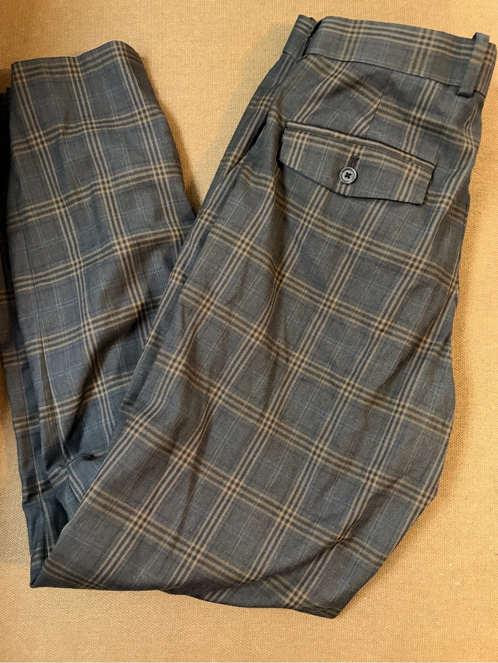 Perry Ellis Gray Dress Pants with Tan Windowpane Plaid